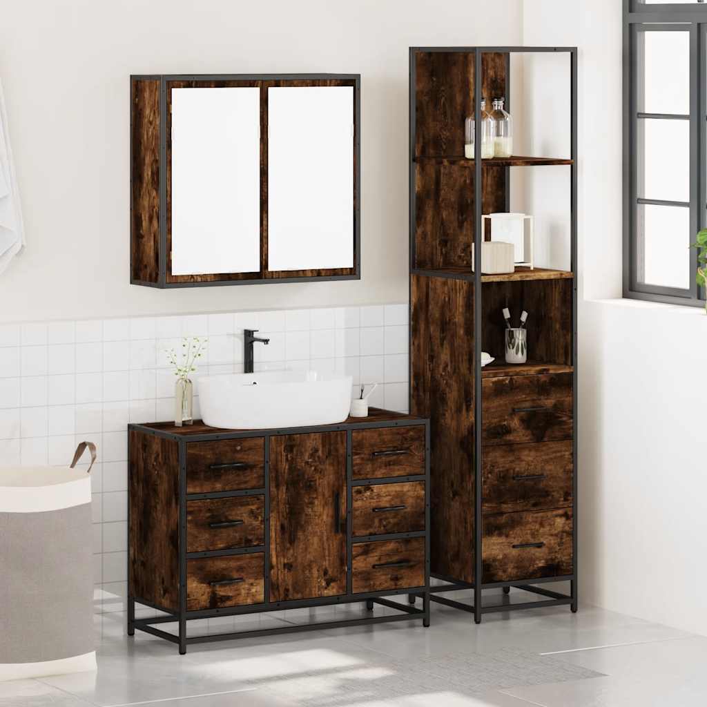 vidaXL 3 Piece Bathroom Furniture Set Smoked Oak Engineered Wood 3