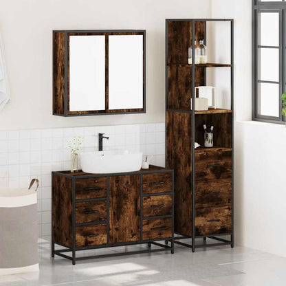 vidaXL 3 Piece Bathroom Furniture Set Smoked Oak Engineered Wood 3