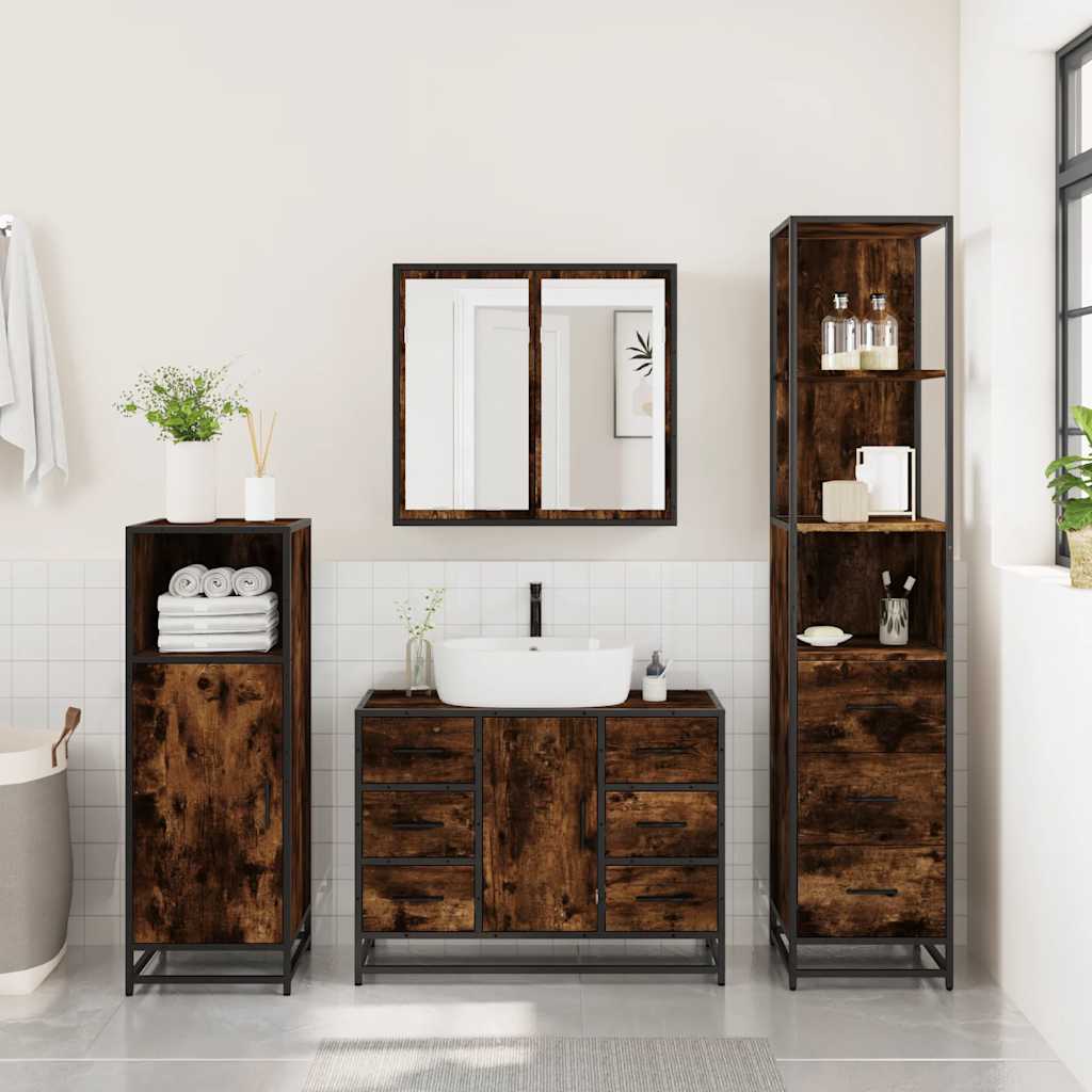 vidaXL 3 Piece Bathroom Furniture Set Smoked Oak Engineered Wood 4