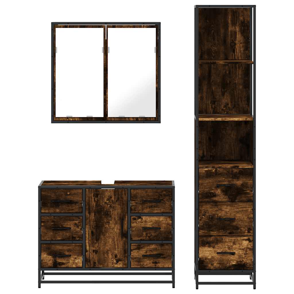 vidaXL 3 Piece Bathroom Furniture Set Smoked Oak Engineered Wood 5