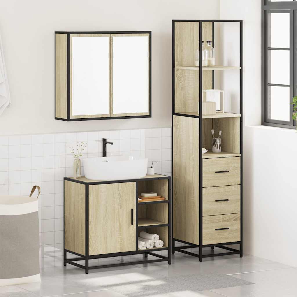 vidaXL 3 Piece Bathroom Furniture Set Sonoma Oak Engineered Wood 3