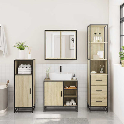 vidaXL 3 Piece Bathroom Furniture Set Sonoma Oak Engineered Wood 4