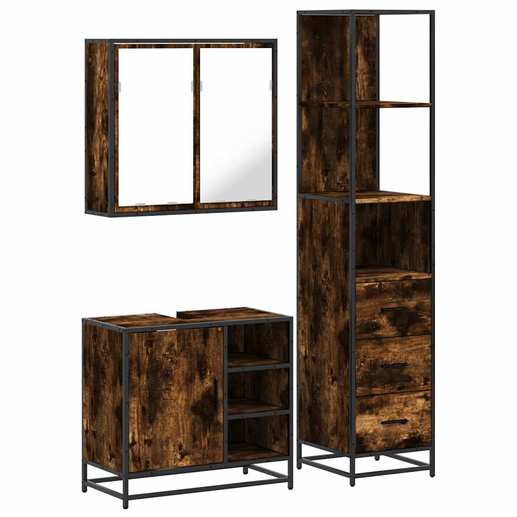 vidaXL 3 Piece Bathroom Furniture Set Smoked Oak Engineered Wood 2
