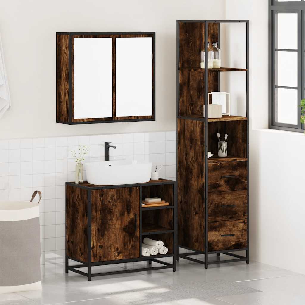 vidaXL 3 Piece Bathroom Furniture Set Smoked Oak Engineered Wood 3
