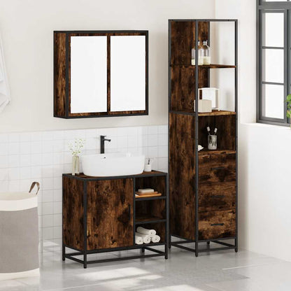 vidaXL 3 Piece Bathroom Furniture Set Smoked Oak Engineered Wood 3