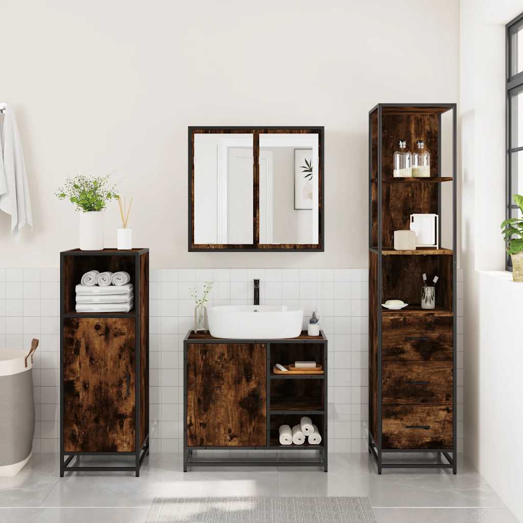 vidaXL 3 Piece Bathroom Furniture Set Smoked Oak Engineered Wood 4
