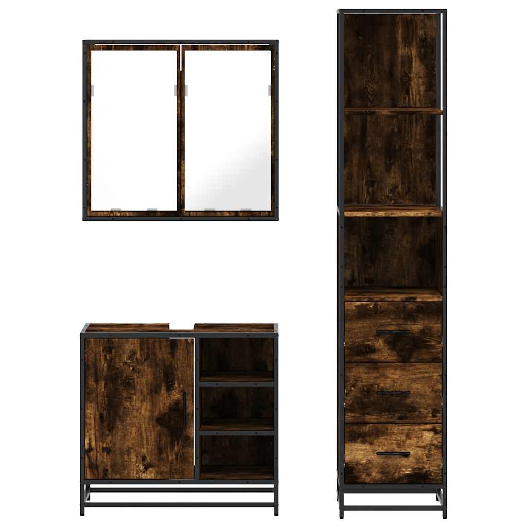 vidaXL 3 Piece Bathroom Furniture Set Smoked Oak Engineered Wood 5