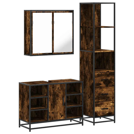 vidaXL 3 Piece Bathroom Furniture Set Smoked Oak Engineered Wood 2