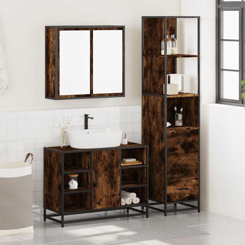 vidaXL 3 Piece Bathroom Furniture Set Smoked Oak Engineered Wood 3