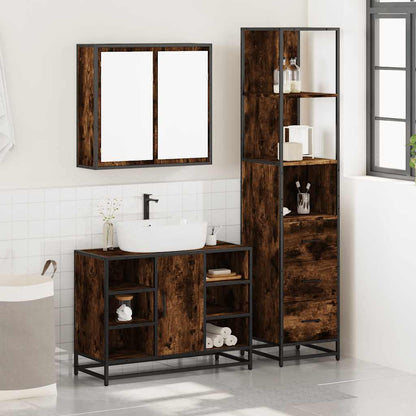 vidaXL 3 Piece Bathroom Furniture Set Smoked Oak Engineered Wood 3
