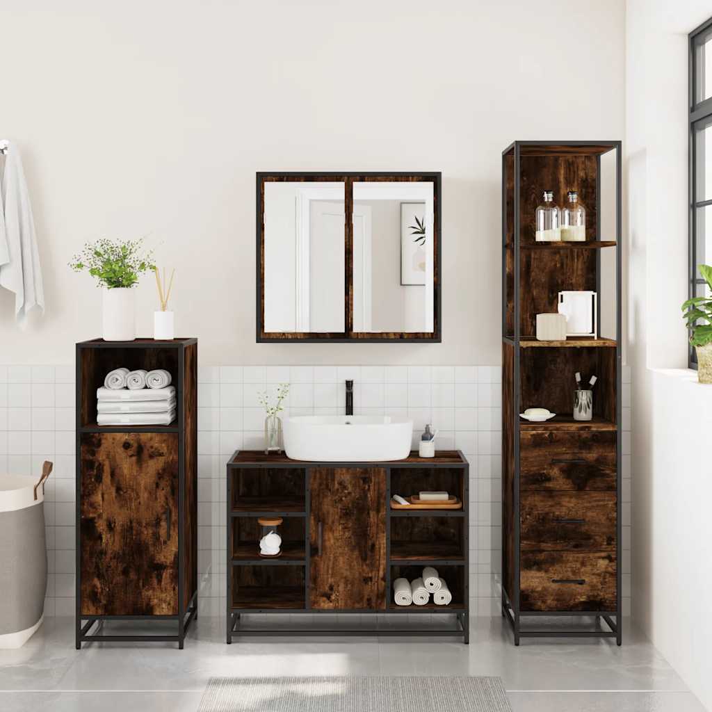 vidaXL 3 Piece Bathroom Furniture Set Smoked Oak Engineered Wood 4
