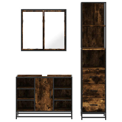 vidaXL 3 Piece Bathroom Furniture Set Smoked Oak Engineered Wood 5
