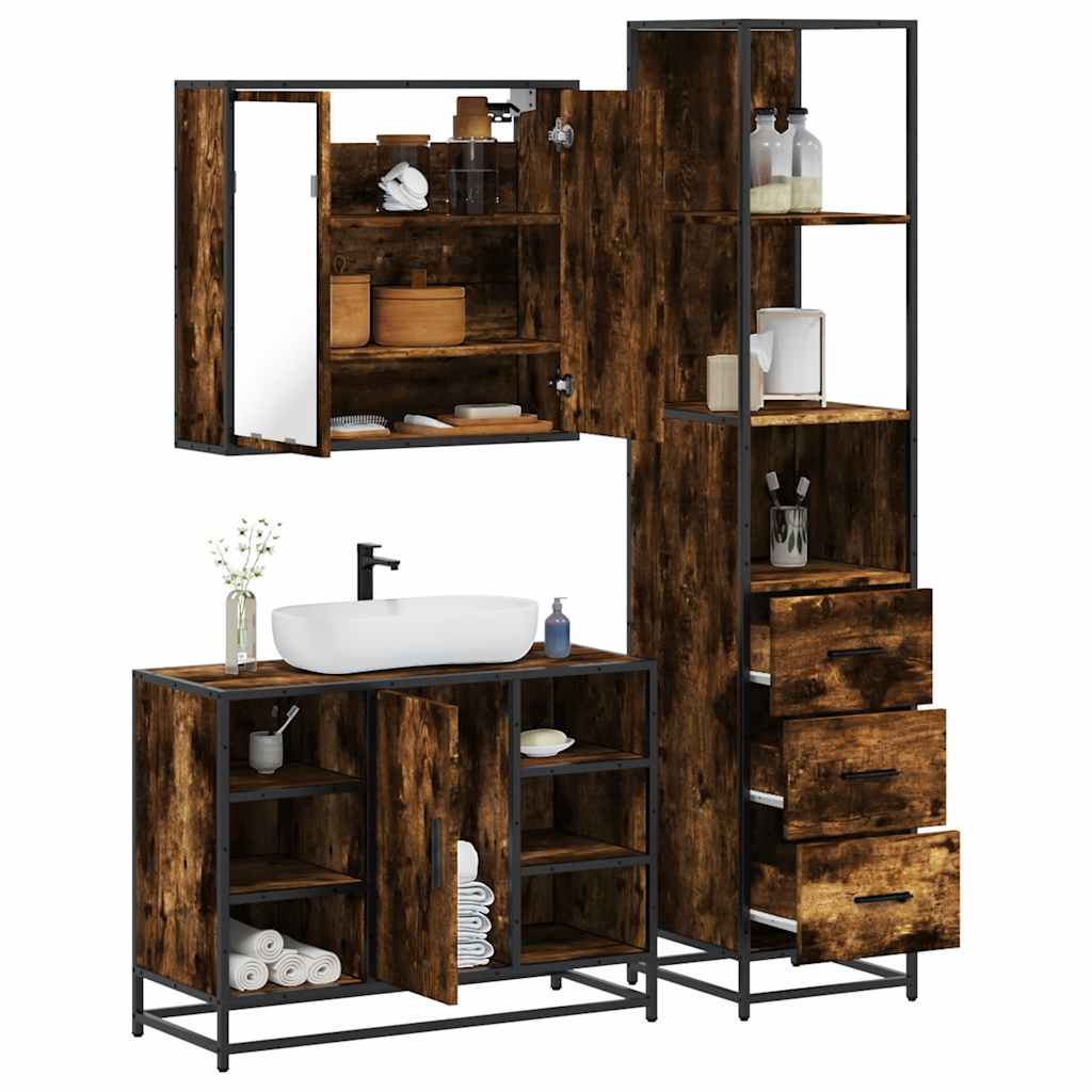 vidaXL 3 Piece Bathroom Furniture Set Smoked Oak Engineered Wood 1