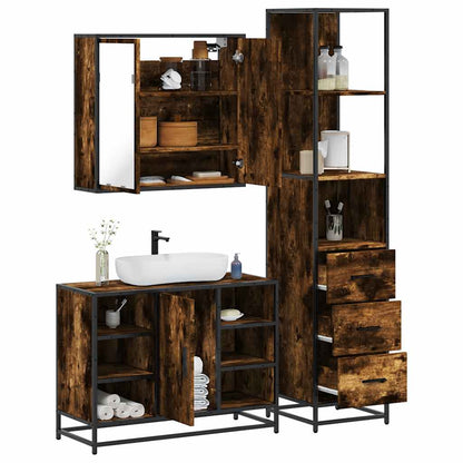 vidaXL 3 Piece Bathroom Furniture Set Smoked Oak Engineered Wood 1