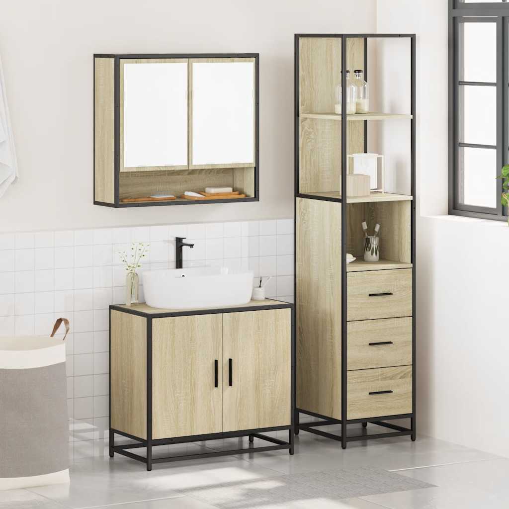 vidaXL 3 Piece Bathroom Furniture Set Sonoma Oak Engineered Wood 3