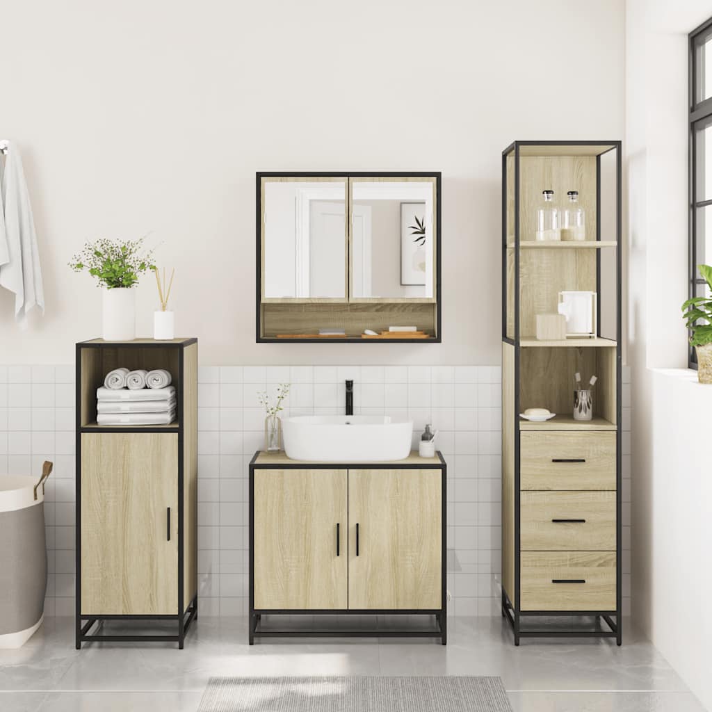 vidaXL 3 Piece Bathroom Furniture Set Sonoma Oak Engineered Wood 4