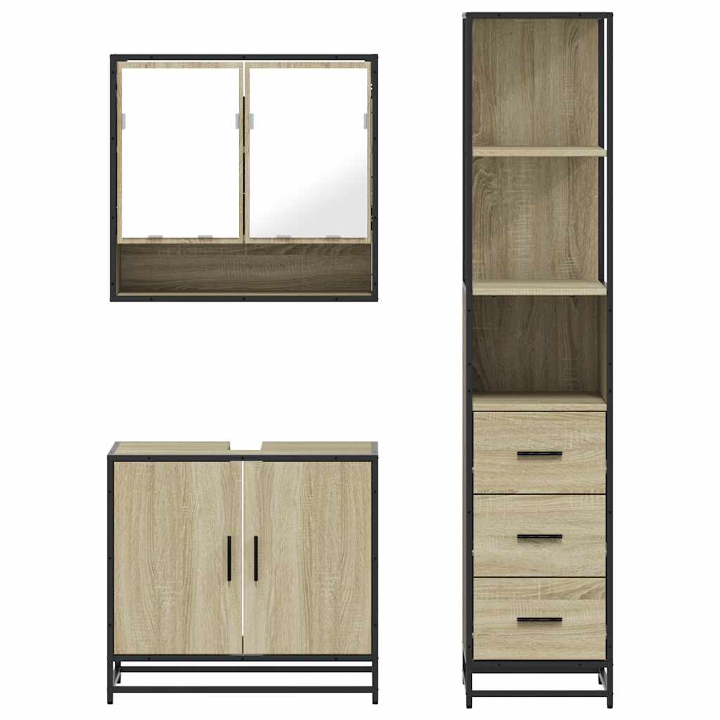 vidaXL 3 Piece Bathroom Furniture Set Sonoma Oak Engineered Wood 5