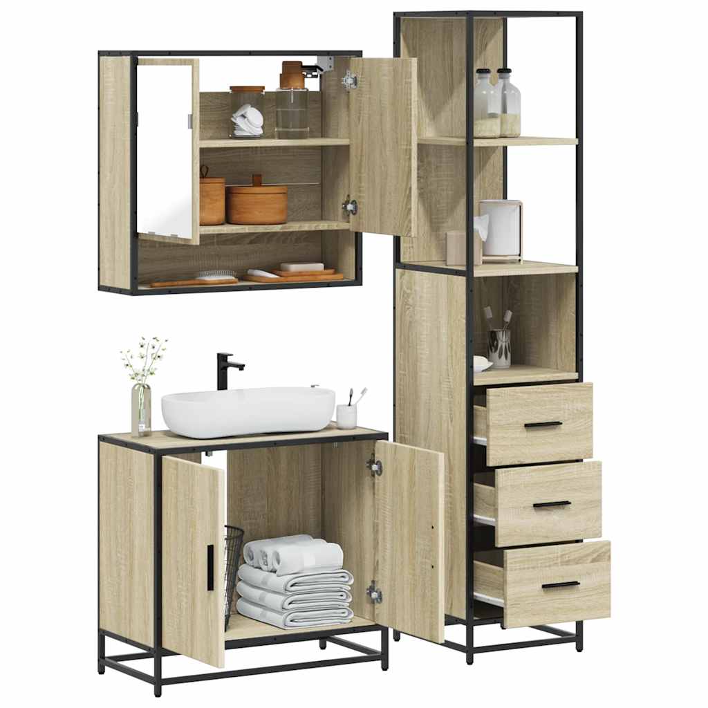 vidaXL 3 Piece Bathroom Furniture Set Sonoma Oak Engineered Wood 1