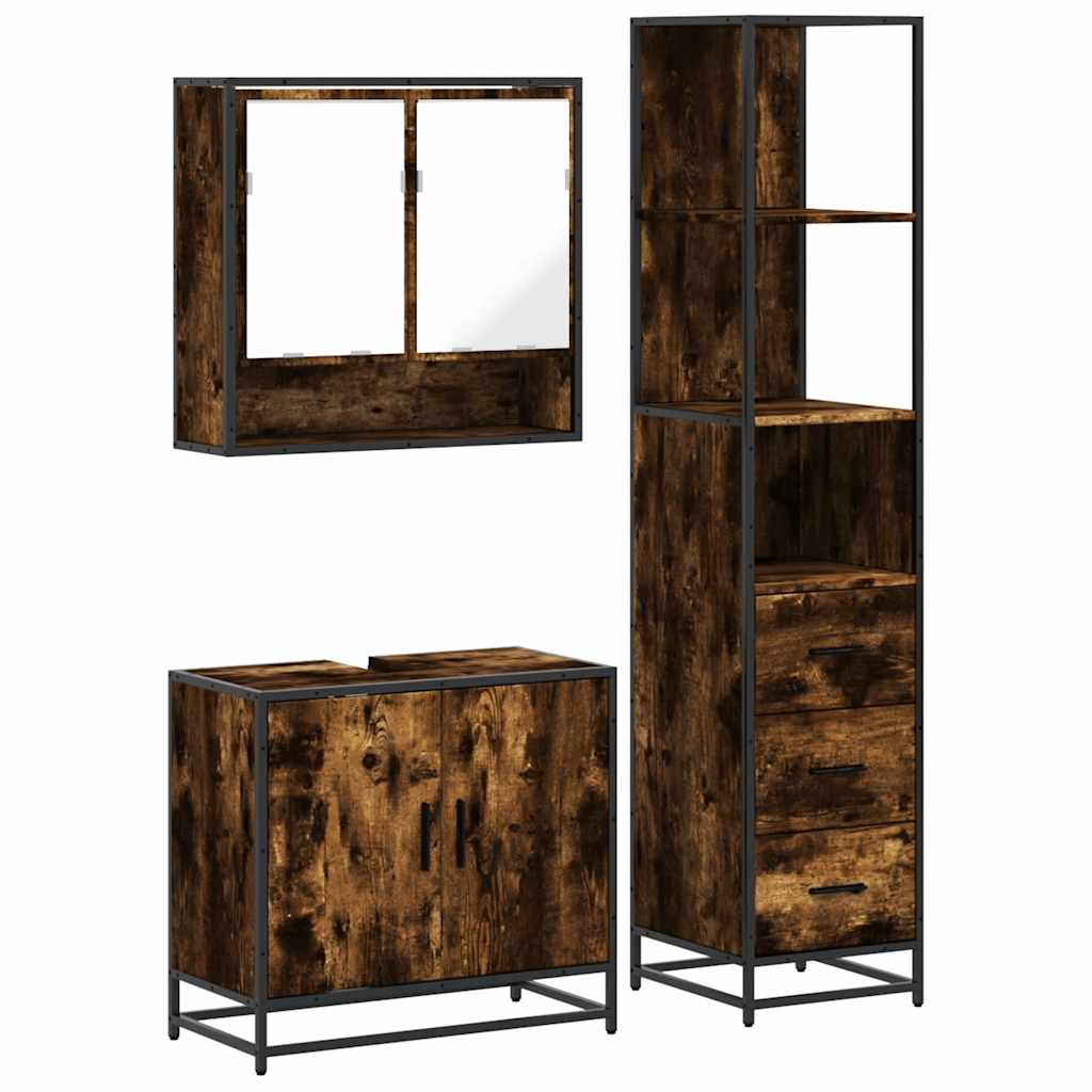 vidaXL 3 Piece Bathroom Furniture Set Smoked Oak Engineered Wood 2