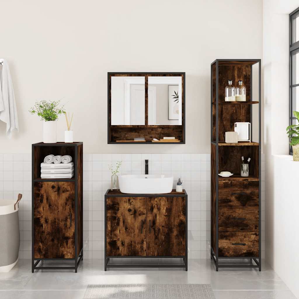 vidaXL 3 Piece Bathroom Furniture Set Smoked Oak Engineered Wood 4
