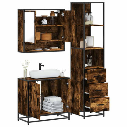 vidaXL 3 Piece Bathroom Furniture Set Smoked Oak Engineered Wood 1