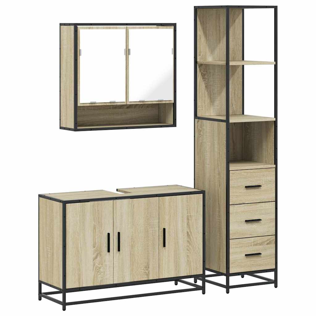 vidaXL 3 Piece Bathroom Furniture Set Sonoma Oak Engineered Wood 2