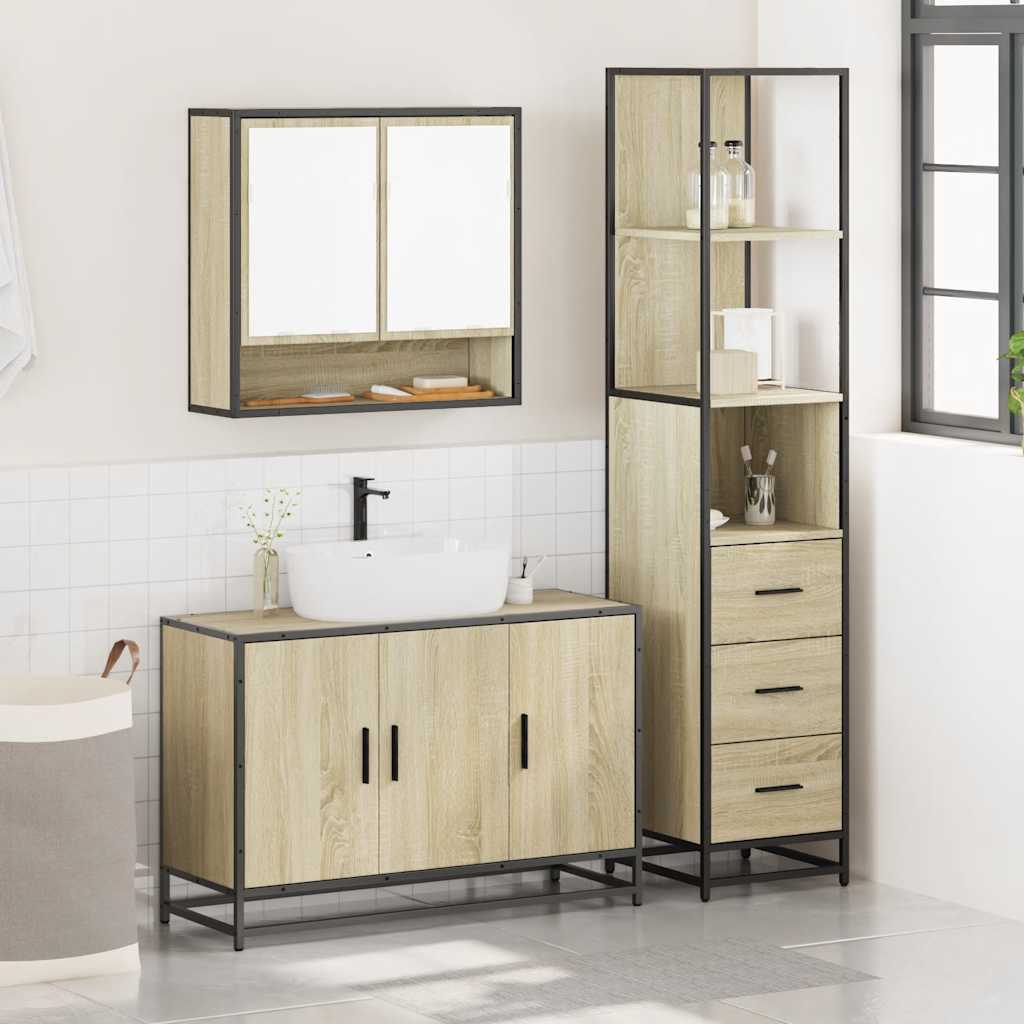 vidaXL 3 Piece Bathroom Furniture Set Sonoma Oak Engineered Wood 3