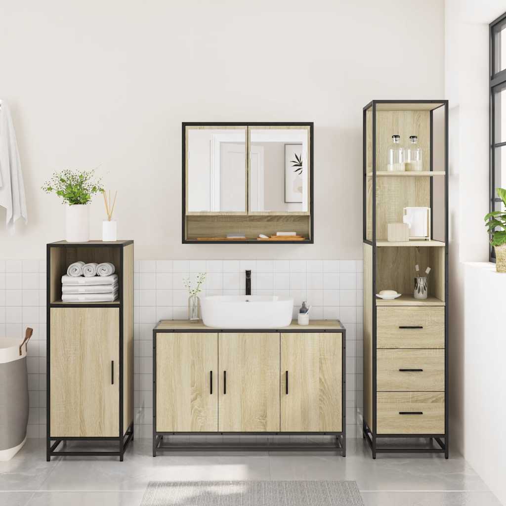 vidaXL 3 Piece Bathroom Furniture Set Sonoma Oak Engineered Wood 4