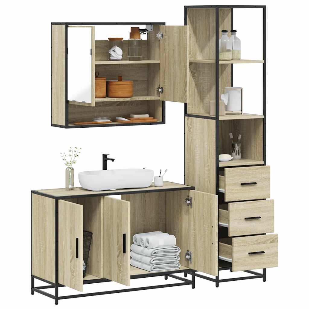 vidaXL 3 Piece Bathroom Furniture Set Sonoma Oak Engineered Wood 1