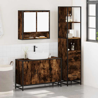 vidaXL 3 Piece Bathroom Furniture Set Smoked Oak Engineered Wood 3