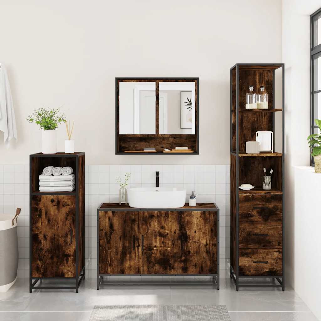 vidaXL 3 Piece Bathroom Furniture Set Smoked Oak Engineered Wood 4