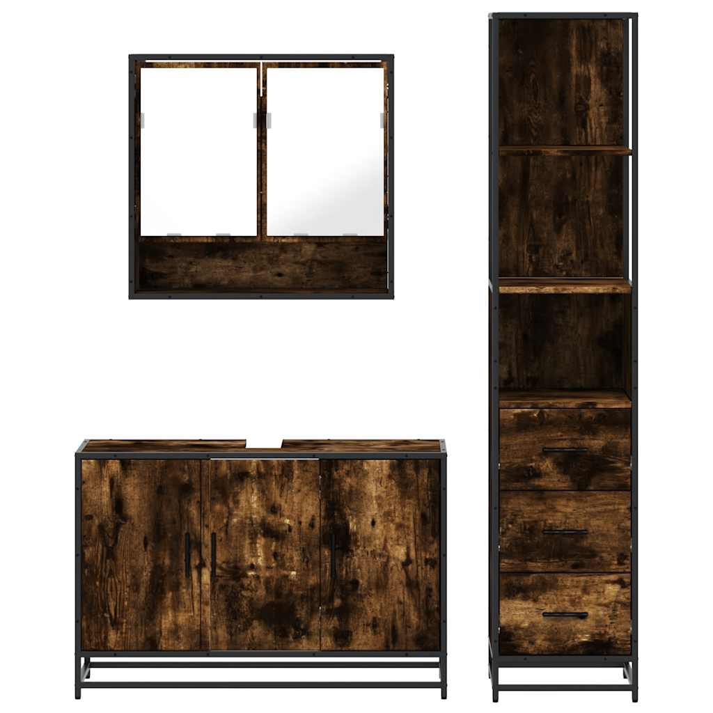 vidaXL 3 Piece Bathroom Furniture Set Smoked Oak Engineered Wood 5