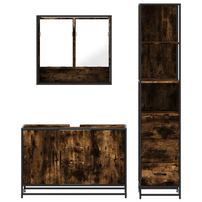vidaXL 3 Piece Bathroom Furniture Set Smoked Oak Engineered Wood 5