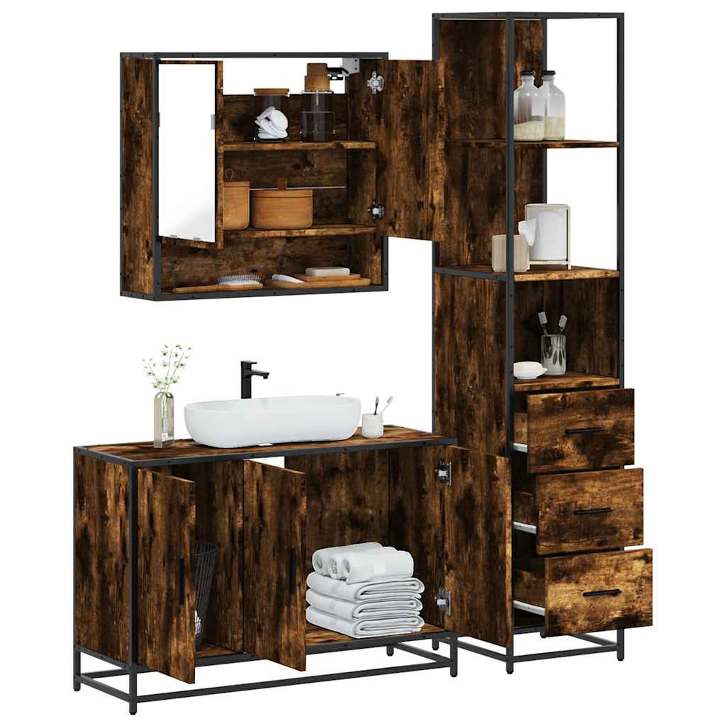 vidaXL 3 Piece Bathroom Furniture Set Smoked Oak Engineered Wood 1