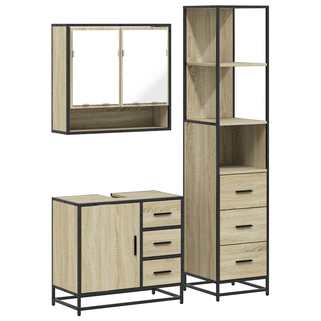 vidaXL 3 Piece Bathroom Furniture Set Sonoma Oak Engineered Wood 2