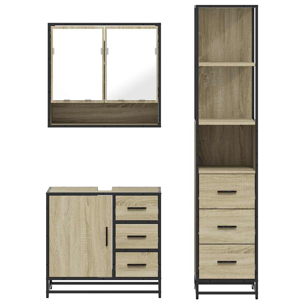 vidaXL 3 Piece Bathroom Furniture Set Sonoma Oak Engineered Wood 5