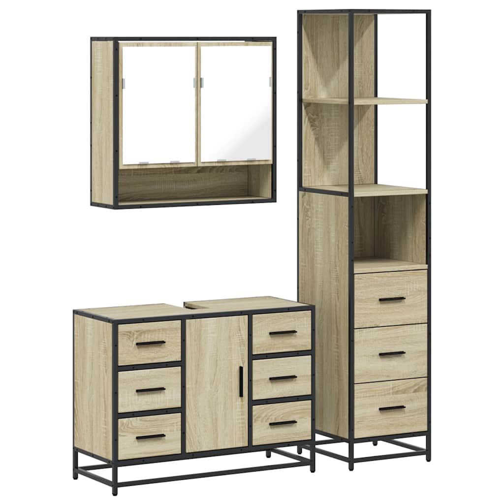 vidaXL 3 Piece Bathroom Furniture Set Sonoma Oak Engineered Wood 2