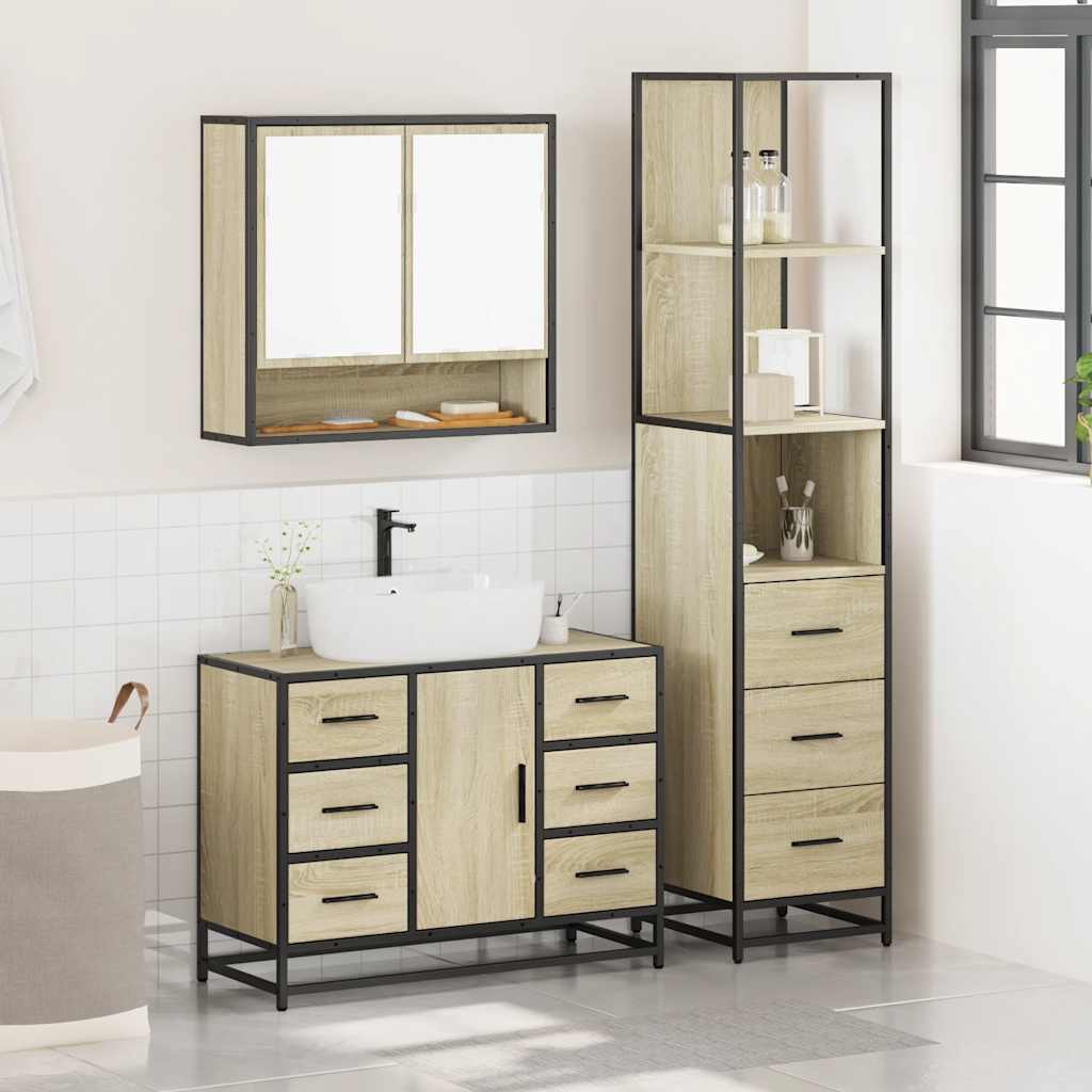 vidaXL 3 Piece Bathroom Furniture Set Sonoma Oak Engineered Wood 3