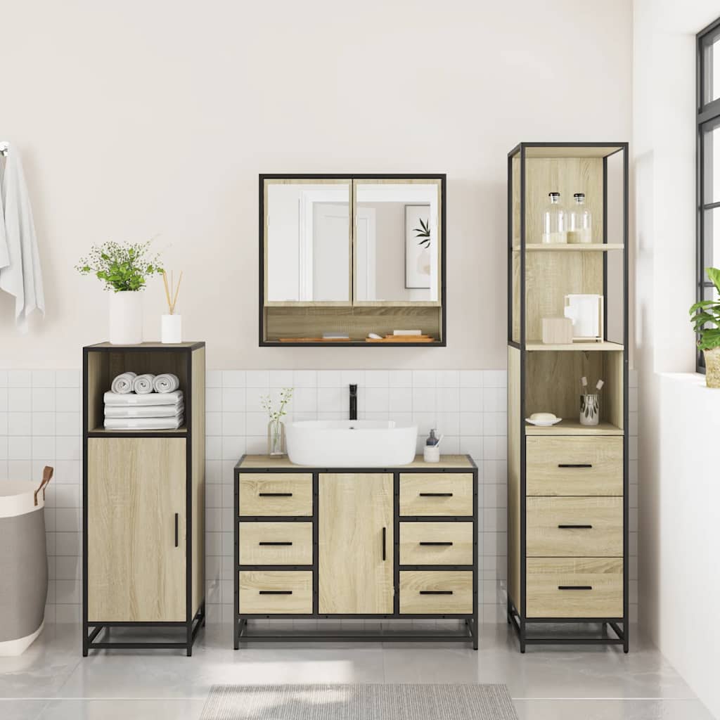 vidaXL 3 Piece Bathroom Furniture Set Sonoma Oak Engineered Wood 4