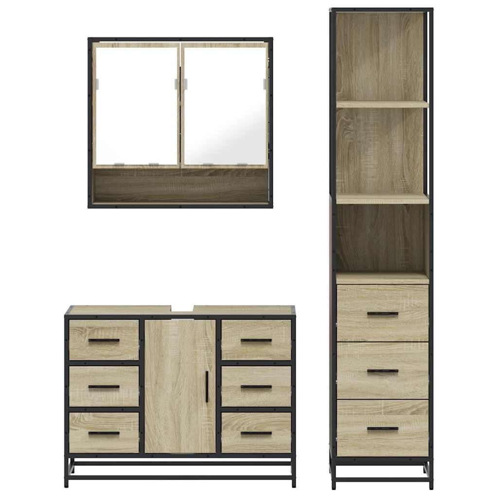 vidaXL 3 Piece Bathroom Furniture Set Sonoma Oak Engineered Wood 5