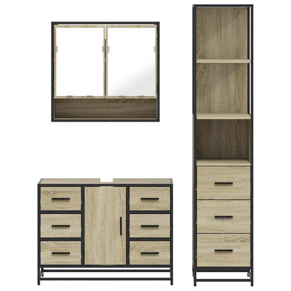 vidaXL 3 Piece Bathroom Furniture Set Sonoma Oak Engineered Wood 5