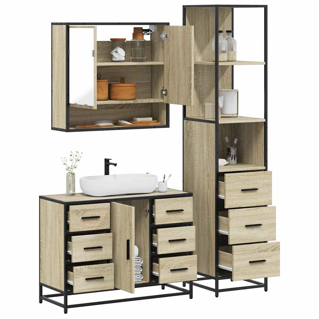 vidaXL 3 Piece Bathroom Furniture Set Sonoma Oak Engineered Wood 1