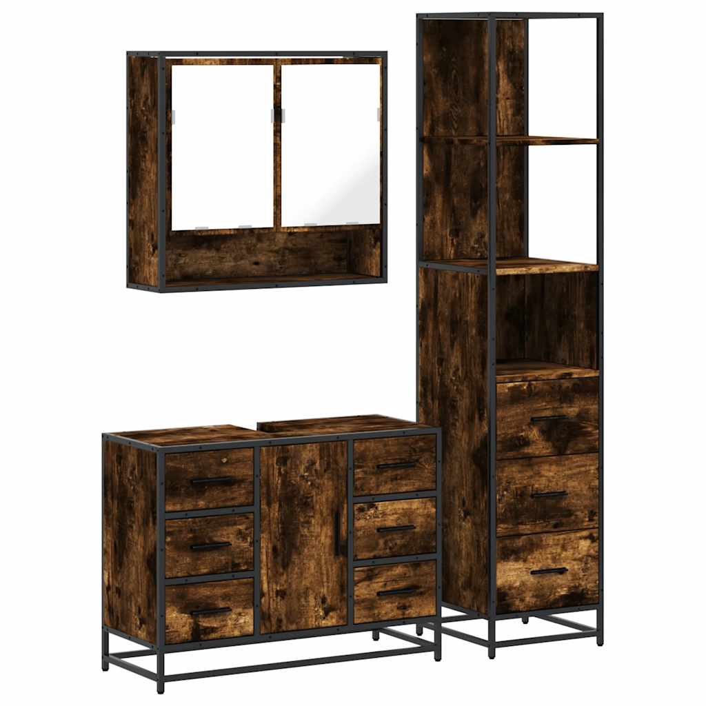 vidaXL 3 Piece Bathroom Furniture Set Smoked Oak Engineered Wood 2