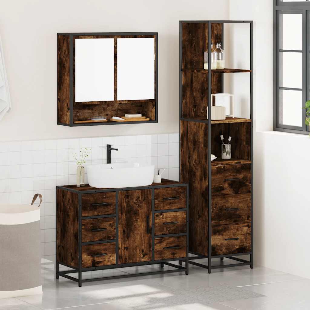 vidaXL 3 Piece Bathroom Furniture Set Smoked Oak Engineered Wood 3