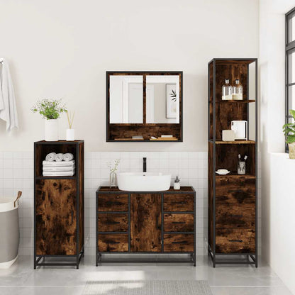 vidaXL 3 Piece Bathroom Furniture Set Smoked Oak Engineered Wood 4