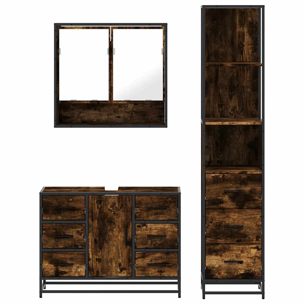 vidaXL 3 Piece Bathroom Furniture Set Smoked Oak Engineered Wood 5