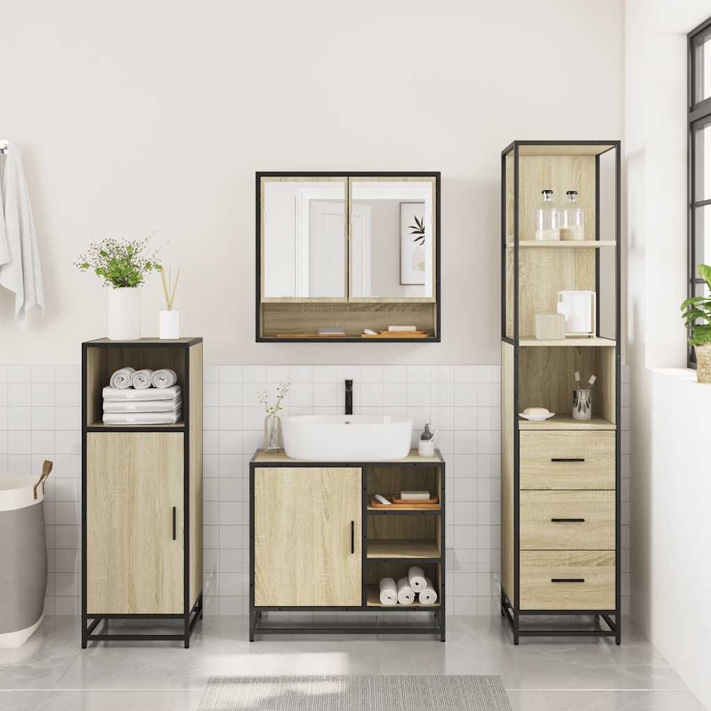 vidaXL 3 Piece Bathroom Furniture Set Sonoma Oak Engineered Wood 4