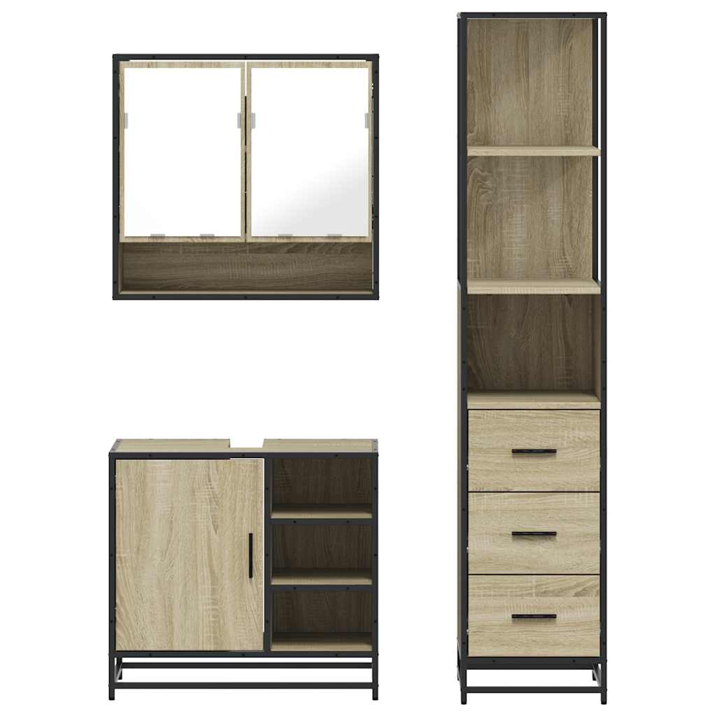 vidaXL 3 Piece Bathroom Furniture Set Sonoma Oak Engineered Wood 5