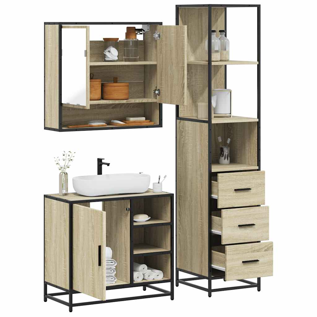 vidaXL 3 Piece Bathroom Furniture Set Sonoma Oak Engineered Wood 1