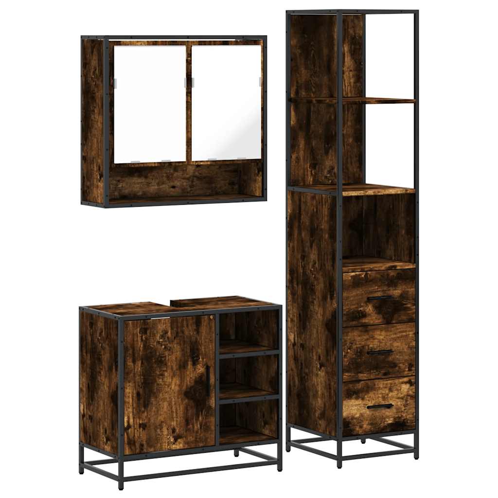 vidaXL 3 Piece Bathroom Furniture Set Smoked Oak Engineered Wood 2